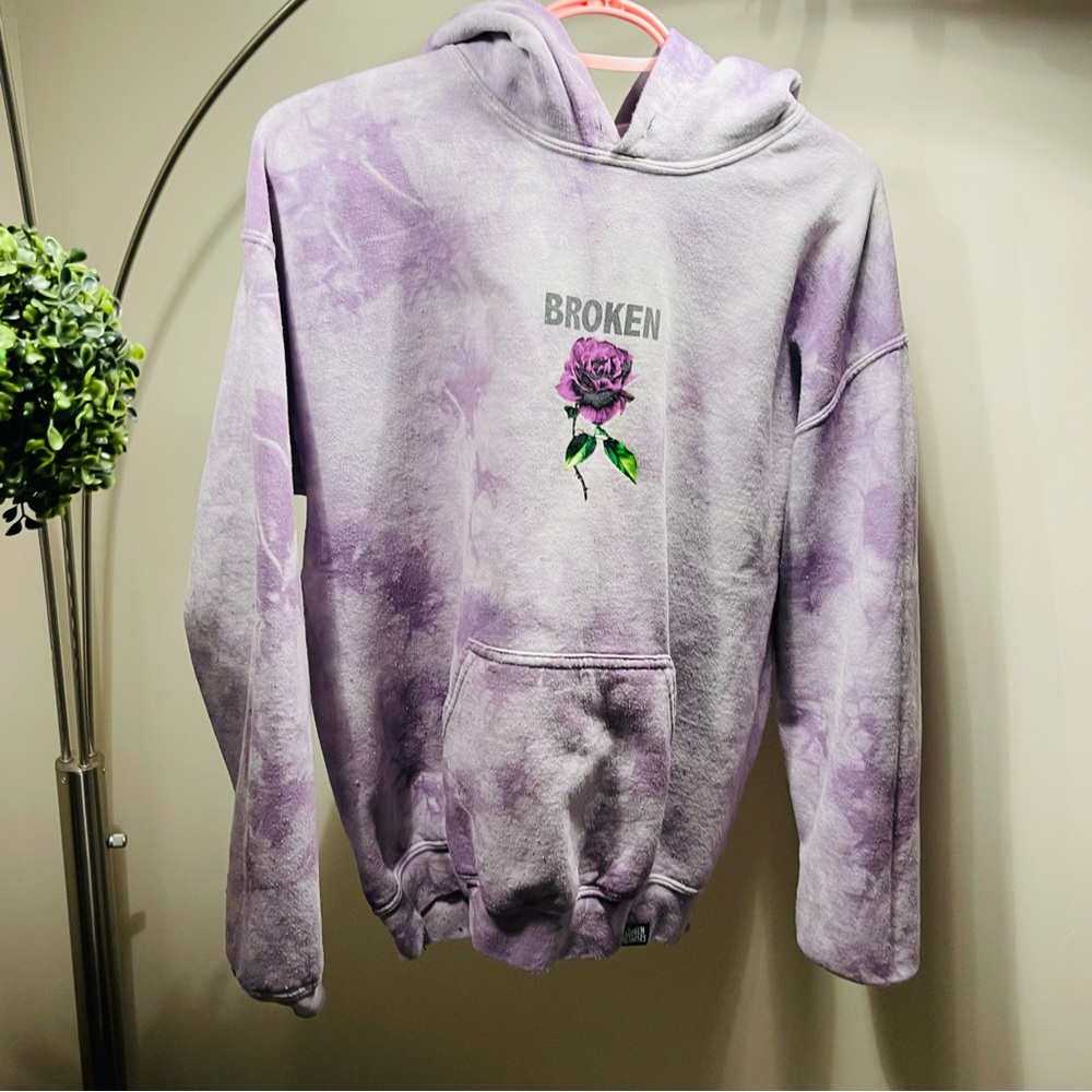 Broken Promises Purple Tie-Dye Hoodie with Rose Graphic